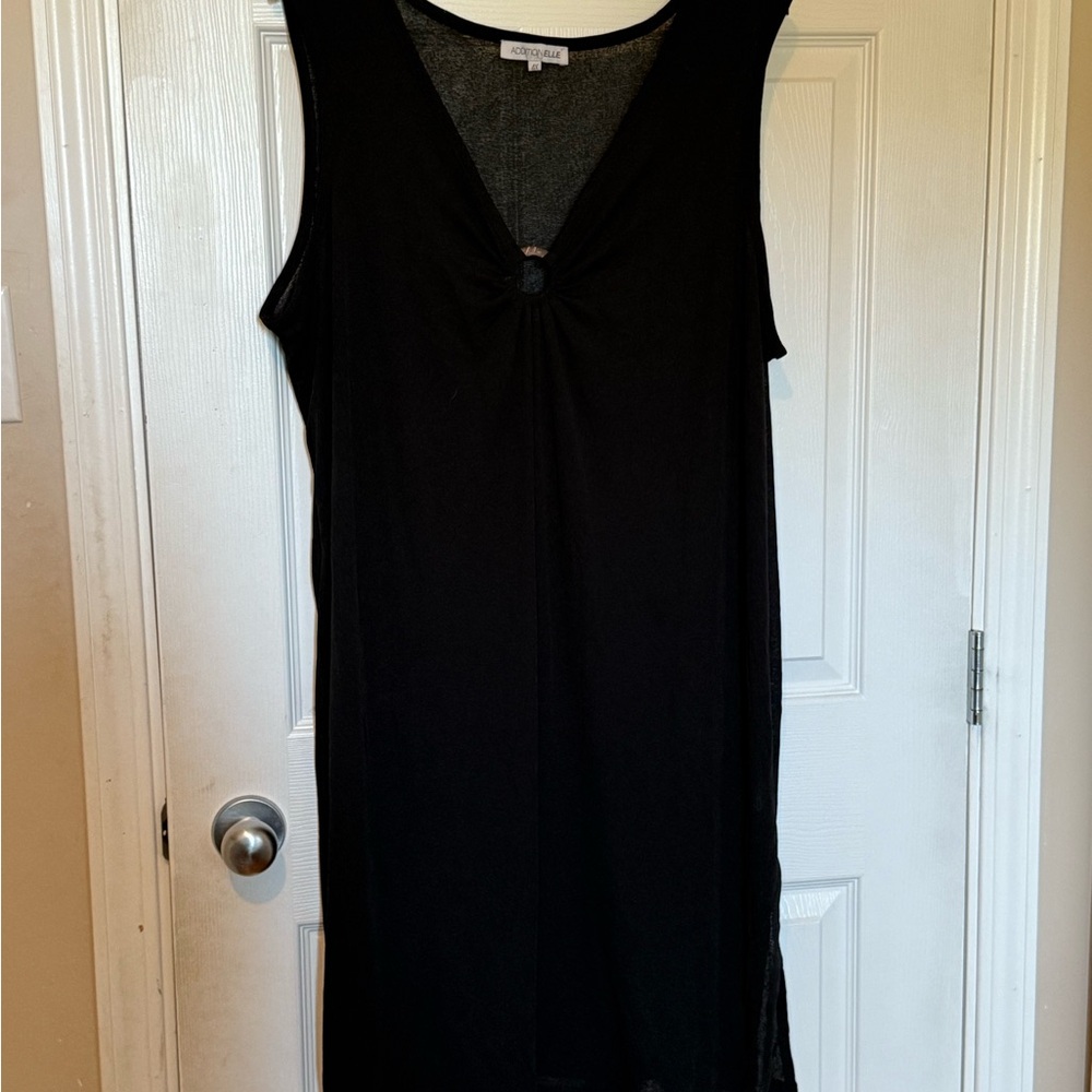 Addition Elle Black V-Neck Dress with V Cut and Ring Detail